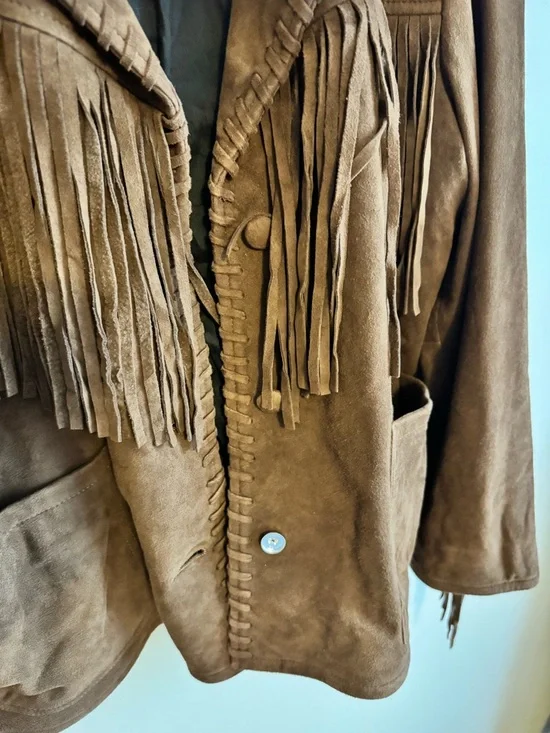 Lucky brand boho fringe leather jacket xl brown western wear - Picture 4 of 10